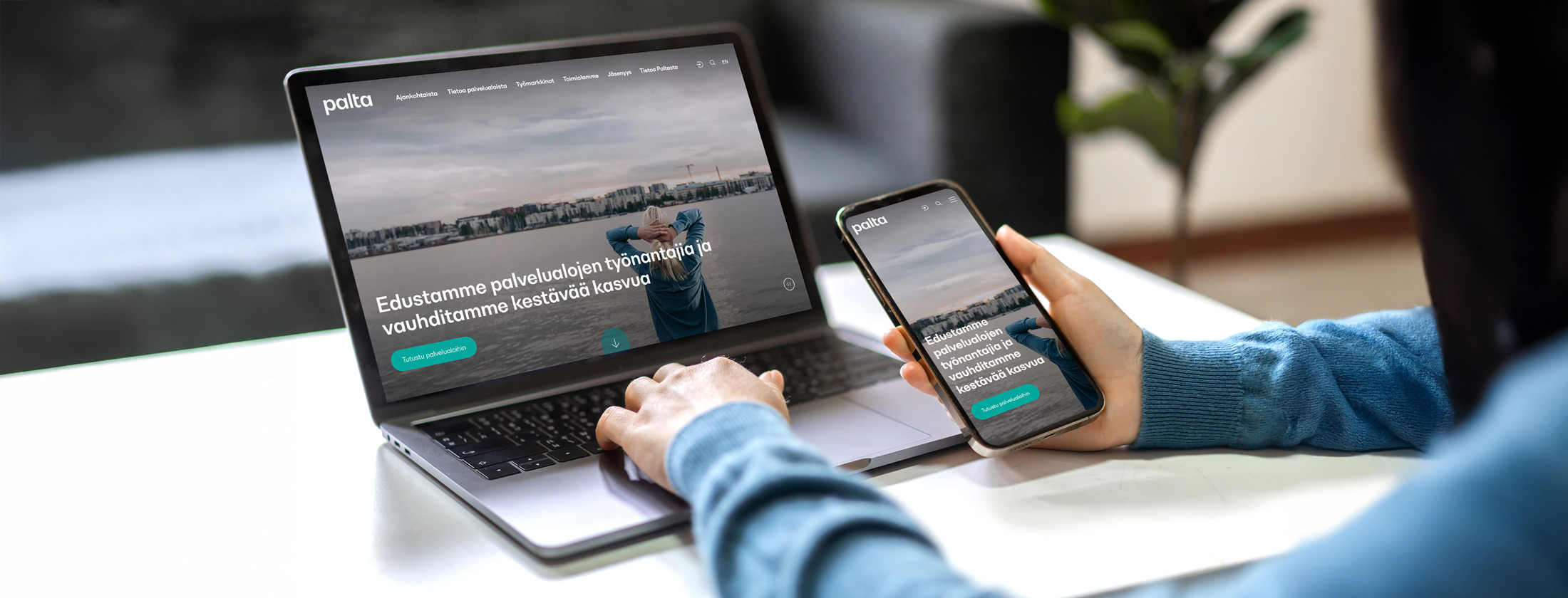 Palta.fi-sivusto tietokoneen ja puhelimen näytöillä